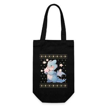 Kawaii Dragon in Ugly Christmas Sweater Style - Gift Bag for Bottles - black - Front