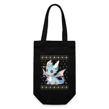 Kawaii Dragon in Ugly Christmas Sweater Style - Gift Bag for Bottles - black - Front