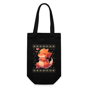 Kawaii Dragon in Ugly Christmas Sweater Style - Gift Bag for Bottles - black - Front