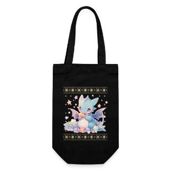 Kawaii Dragon in Ugly Christmas Sweater Style - Gift Bag for Bottles - black - Front
