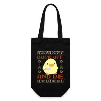Ente mit Messer Meme - Duck Off Ugly Christmas - Geschenkbeutel für Flaschen - Schwarz - Vorne