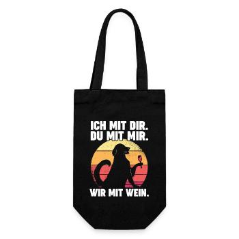Hund Ich Mit Dir Du Mit Mir Wir Mit Wein - Geschenkbeutel für Flaschen - Schwarz - Vorne