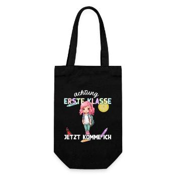 Anime Mädchen Einschulung Erste Klasse Design - Geschenkbeutel für Flaschen - Schwarz - Vorne