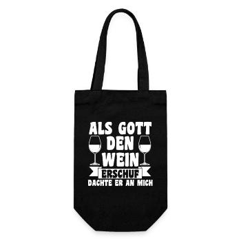 Als Gott Den Wein Erschuf Dachte Er An Mich - Geschenkbeutel für Flaschen - Schwarz - Vorne
