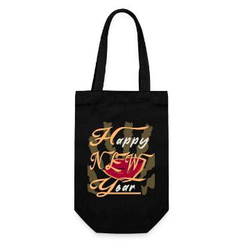 Happy New Year - Retro - Red Lips - Gift Bag for Bottles - black - Front