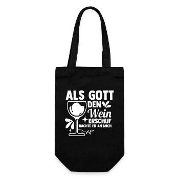 Als Gott Den Wein Erschuf Dachte Er An Mich - Geschenkbeutel für Flaschen - Schwarz - Vorne