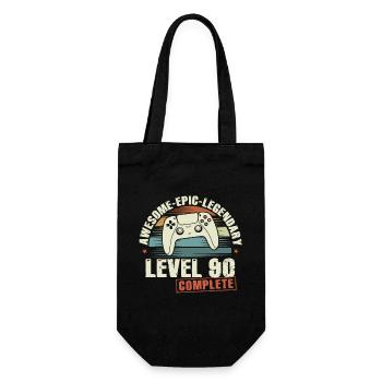 Level 90 Complete Geschenk zum 90. Geburtstag - Geschenkbeutel für Flaschen - Schwarz - Vorne