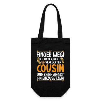 Finger weg ich habe einen verrückten Cousin - Geschenkbeutel für Flaschen - Schwarz - Vorne