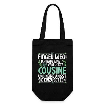 Finger weg ich habe eine verrückte Cousine - Geschenkbeutel für Flaschen - Schwarz - Vorne