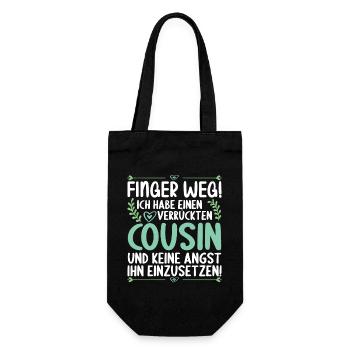 Finger weg ich habe einen verrückten Cousin - Geschenkbeutel für Flaschen - Schwarz - Vorne