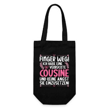 Finger weg ich habe eine verrückte Cousine - Geschenkbeutel für Flaschen - Schwarz - Vorne