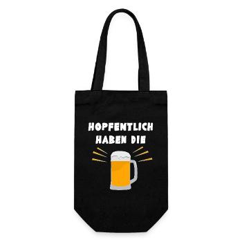 Hopfentlich haben die Bier - lustiger Wortwitz - Geschenkbeutel für Flaschen - Schwarz - Vorne
