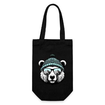 Funny Bear with Knitted Hat Ski Holiday Snowboard - Gift Bag for Bottles - black - Front
