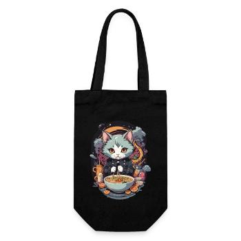 Katze Ramen Liebe Japanisches Nudelsuppen Design - Geschenkbeutel für Flaschen - Schwarz - Vorne