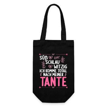 Ich komme total nach meiner Tante Nichte Neffe - Geschenkbeutel für Flaschen - Schwarz - Vorne