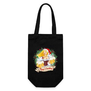 Weihnacht`s T-Shirt Frau mit Bier - Geschenkbeutel für Flaschen - Schwarz - Vorne