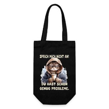 Lustiges Katze mit Kaffee und Spruch Design - Geschenkbeutel für Flaschen - Schwarz - Vorne