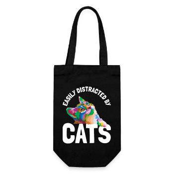 Leicht abgelenkt von Katzen - Geschenkbeutel für Flaschen - Schwarz - Vorne