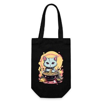 Katze Ramen Japan Pastell Aesthetic - Geschenkbeutel für Flaschen - Schwarz - Vorne
