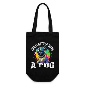 Das Leben ist besser mit einem Mops - Geschenkbeutel für Flaschen - Schwarz - Vorne