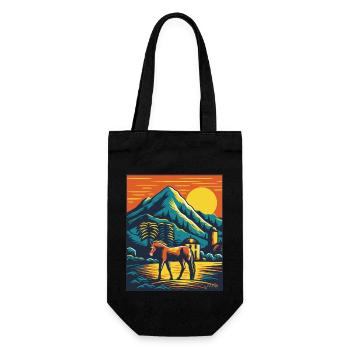 Bunter Pferdehof mit Pferd - Geschenkbeutel für Flaschen - Schwarz - Vorne