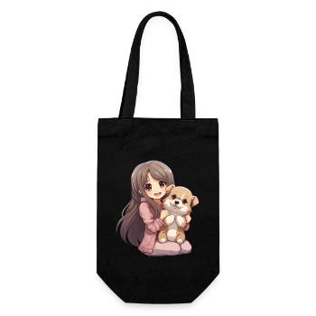Kawaii Girl Anime Manga Fille et Chien - Sac à bouteille - noir - Devant