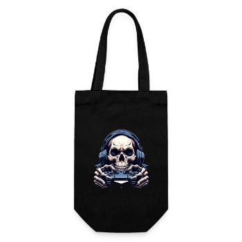 Skelett mit Gamecontroller. Design für Gamer - Geschenkbeutel für Flaschen - Schwarz - Vorne