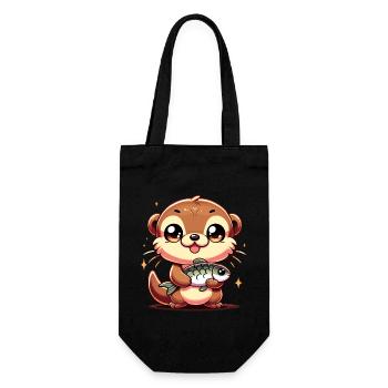 Loutre kawaii avec un design artistique de poisson - Sac à bouteille - noir - Devant