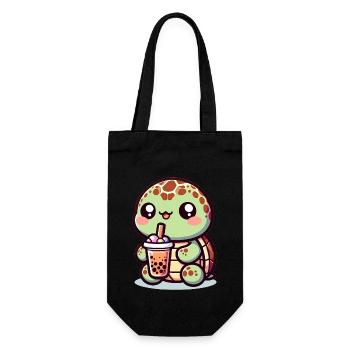 Kawaii Turtle Bubble Tea Lover Cute Sea Turtle - Gift Bag for Bottles - black - Front