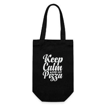 Keep Calm and eat Pizza italienisch - Geschenkbeutel für Flaschen - Schwarz - Vorne