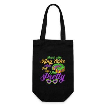 Feed Me King Cake And Tell Me I'm Pretty Mardi Gra - Geschenkbeutel für Flaschen - Schwarz - Vorne