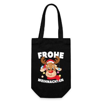 Lustiger Rentier Frohe Weihnachten - Geschenkbeutel für Flaschen - Schwarz - Vorne