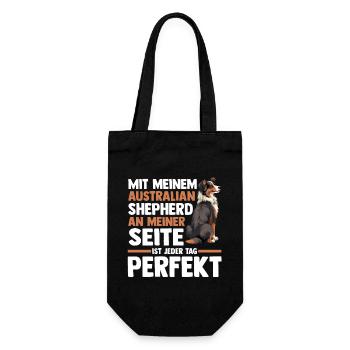 Australian Shepherd Hund Aussie - Geschenkbeutel für Flaschen - Schwarz - Vorne