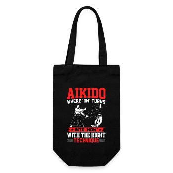 Aikido, wo mit dem Richtigen aus dem Au ein Wow wird - Geschenkbeutel für Flaschen - Schwarz - Vorne