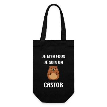 Humour petit castor - Sac à bouteille - noir - Devant