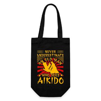 Unterschätzen Sie niemals einen alten Mann, der Aikido liebt - Geschenkbeutel für Flaschen - Schwarz - Vorne
