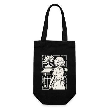 Japanisches Anime-Manga: Sakura-Mädchen - Geschenkbeutel für Flaschen - Schwarz - Vorne