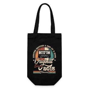 Originelles Retro-Geburtstagsgeschenk für Born in 2015 - Geschenkbeutel für Flaschen - Schwarz - Vorne
