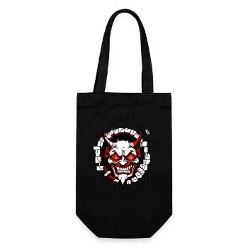 Aus dem Riss in der Wand schaut ein Satan heraus - Geschenkbeutel für Flaschen - Schwarz - Vorne