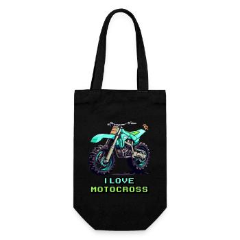 Pixelkunst Motorrad: Ich liebe Motocross - Geschenkbeutel für Flaschen - Schwarz - Vorne