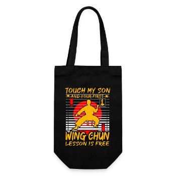 Touch my Son und deine erste Wing Chun Lektion ist - Geschenkbeutel für Flaschen - Schwarz - Vorne