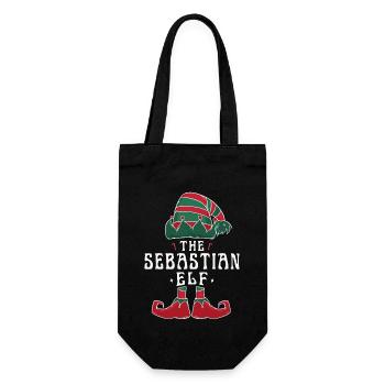 Sebastian Elf Familie Passende Gruppe Weihnachten Papa - Geschenkbeutel für Flaschen - Schwarz - Vorne
