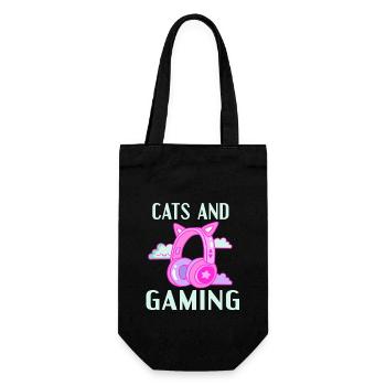 Cats and Gaming: Cat Ears Headphone Design - Gift Bag for Bottles - black - Front