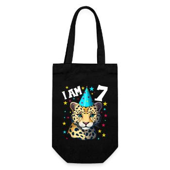 Ich bin 7 Jahre alt Leoparde Leopard 7. Geburtstag - Geschenkbeutel für Flaschen - Schwarz - Vorne