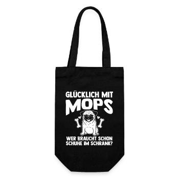 Hund Mops - Geschenkbeutel für Flaschen - Schwarz - Vorne