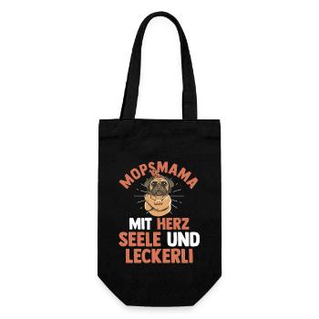 Mopsmama Hund Mops - Geschenkbeutel für Flaschen - Schwarz - Vorne