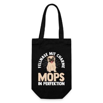 Hund Mops - Geschenkbeutel für Flaschen - Schwarz - Vorne