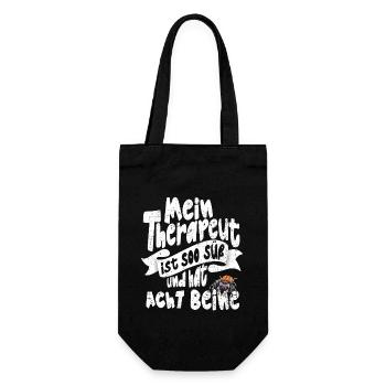 Lustiger Spruch Springspinnen Halter mit Humor - Geschenkbeutel für Flaschen - Schwarz - Vorne