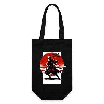 Japanische Samurai Silhouette Vintage Kämpfer - Geschenkbeutel für Flaschen - Schwarz - Vorne