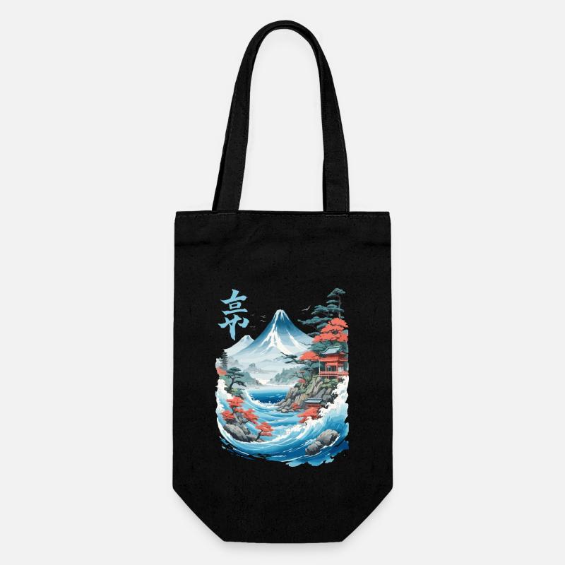 Japanese Ukiyo-E Fujiyama Retro Artwork - Gift Bag for Bottles - black